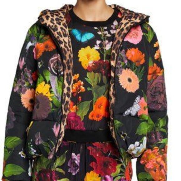 Alice + Olivia Durham Floral Leopard Print Reversible Puffer Jacket - Picture 4 of 12